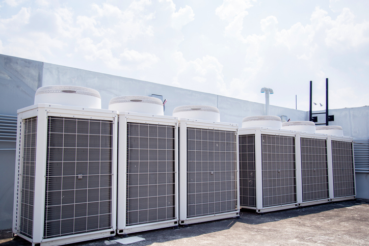 a row of commercial air conditioning units